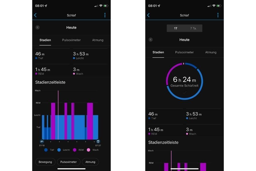 Вы можете увидеть записанные данные о сне в приложении.